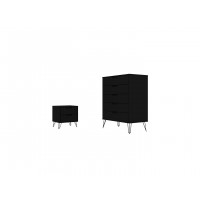 Manhattan Comfort 179GMC2 Rockefeller Black 5-Drawer Dresser and 2-Drawer Nightstand Set